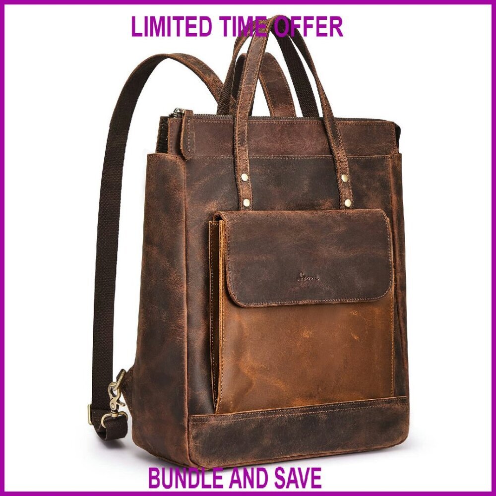 Genuine Leather Backpack Purse Vintage Rucksack Daypack Travel Handbag